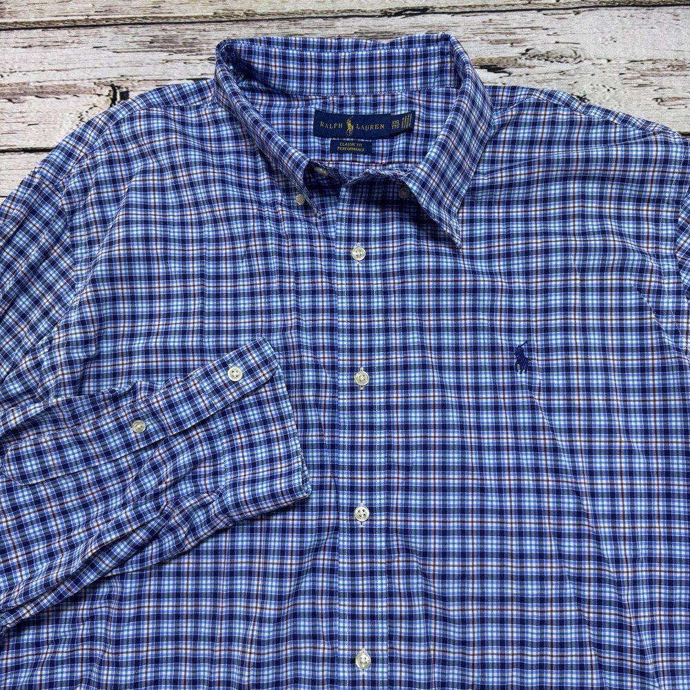 Polo Ralph Lauren Men's XXL Classic Fit Performance Button Down Shirt Blue Check